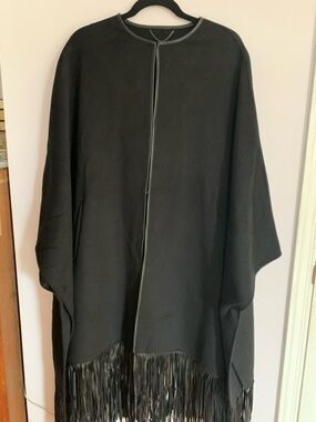 BCBGMaxAzria Black Leather-Trim Open Front Jacket